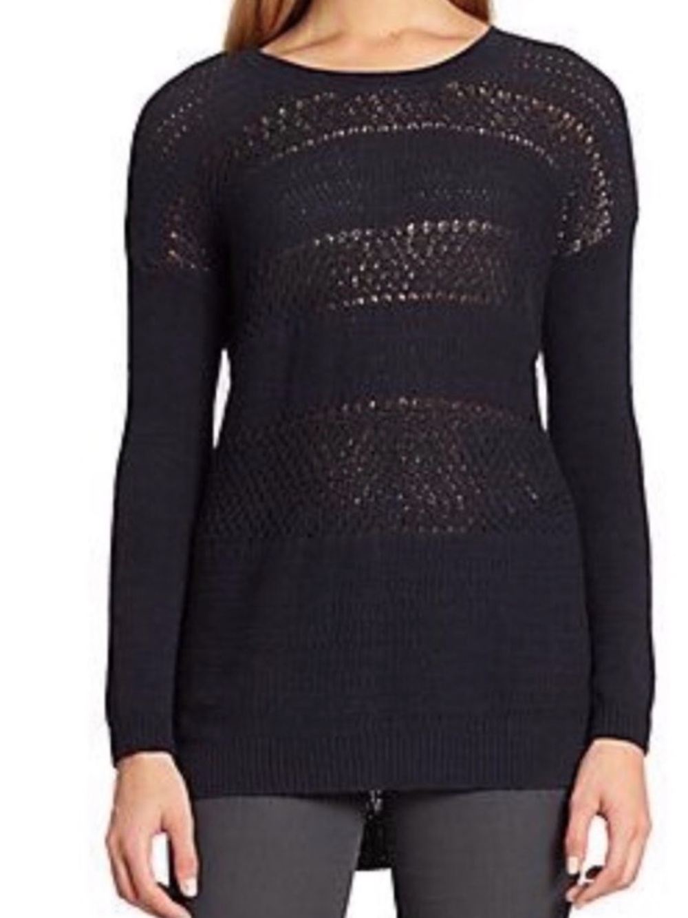 Helmut Lang Black Open-Knit Crew Neck Sweater P( XS/S) 100% Linen